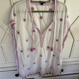 J. Crew White Tunic with Pink Embroidery